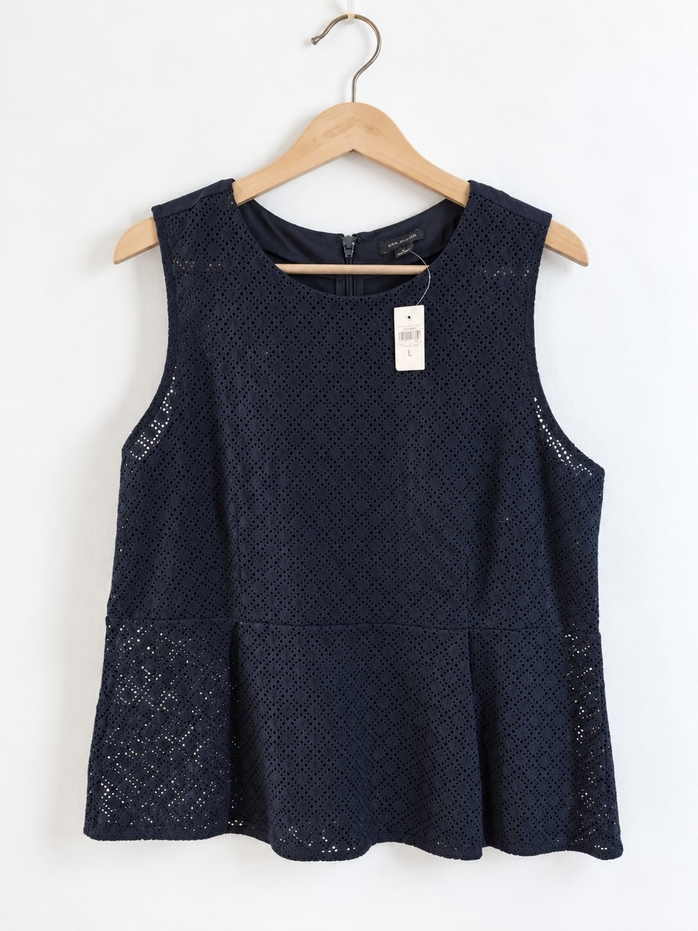 Ann Taylor Navy Eyelet Sleeveless Peplum Top
